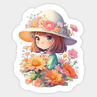 Cute girl wearing sunhat Sticker